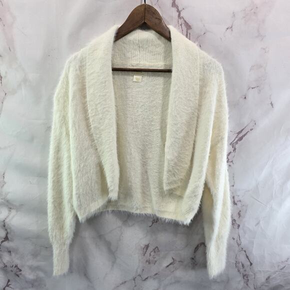 Anthropologie Sweater Womens Small White Eyelash Vegan Cashmere Drop Shoulder - Picture 1 of 11